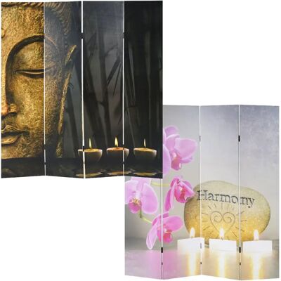MENDLER - Paravento divisore doppia immagine 4 pannelli 180x160cm buddha - multicolour - Publicité MENDLER - Paravento divisore doppia immagine 4 pannelli 180x160cm buddha - multicolour - Publicité