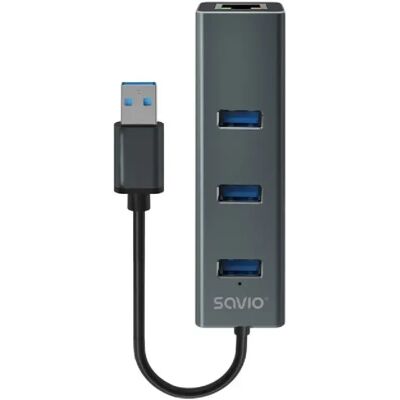 Hub USB Savio AK-57 - 3 USB-A, Ethernet RJ-45 - Gris - Publicité Hub USB Savio AK-57 - 3 USB-A, Ethernet RJ-45 - Gris - Publicité