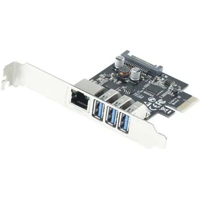 Dexlan Carte réseau PCIe 10/100/1000 avec hub 3 ports USB-A 3.0 Std + LowProfile - Publicité Dexlan Carte réseau PCIe 10/100/1000 avec hub 3 ports USB-A 3.0 Std + LowProfile - Publicité