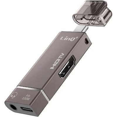 LinQ Mini Hub Adaptateur USB-C vers HDMI 4K Jack 3.5mm et USB-C 100W Gris - Publicité LinQ Mini Hub Adaptateur USB-C vers HDMI 4K Jack 3.5mm et USB-C 100W Gris - Publicité