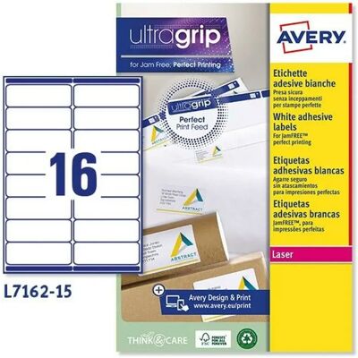 Avery Étiquettes L7162-15 Blanc 15 Volets - Publicité Avery Étiquettes L7162-15 Blanc 15 Volets - Publicité