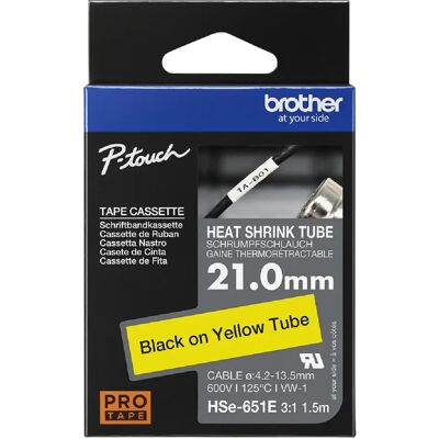 Brother HSE-651E Gaine thermo-rétractable Noir sur Jaune 21 mm x 1,5 m - Publicité Brother HSE-651E Gaine thermo-rétractable Noir sur Jaune 21 mm x 1,5 m - Publicité