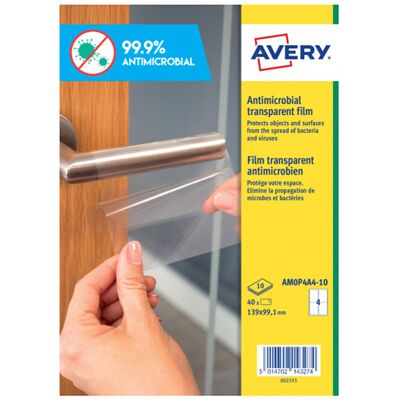 Avery 40 Films Antimicrobiens 139 x 99.1 mm (AM0P4A4-10) - Publicité Avery 40 Films Antimicrobiens 139 x 99.1 mm (AM0P4A4-10) - Publicité