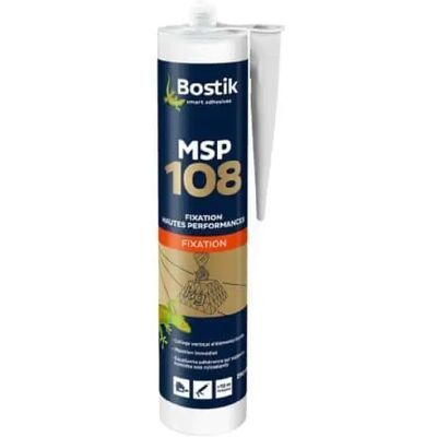 Colle de construction Bostik MS 108 - Fixation lourde - Publicité Colle de construction Bostik MS 108 - Fixation lourde - Publicité