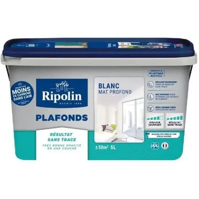 Peinture plafonds - Blanc mat - Sans trace - RIPOLIN - 5L - Publicité Peinture plafonds - Blanc mat - Sans trace - RIPOLIN - 5L - Publicité