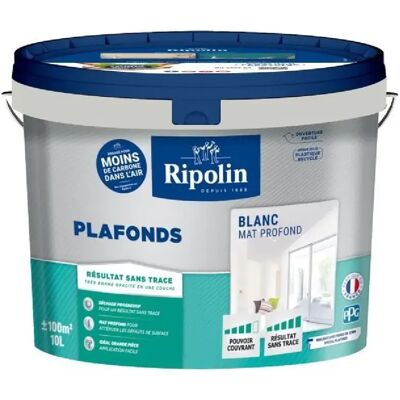 Peinture plafonds - Blanc mat - Sans trace - RIPOLIN - 10L - Publicité Peinture plafonds - Blanc mat - Sans trace - RIPOLIN - 10L - Publicité