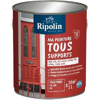 Ripolin Peinture multi-supports Rouge Piment RAL 3000 Mat 2L - Publicité Ripolin Peinture multi-supports Rouge Piment RAL 3000 Mat 2L - Publicité