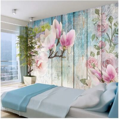 ARTGEIST Pink Flowers on Wood - Publicité ARTGEIST Pink Flowers on Wood - Publicité