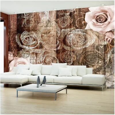 Papier Peint ARTGEIST Vieil Bois & Roses - 350 x 245 cm - Publicité Papier Peint ARTGEIST Vieil Bois & Roses - 350 x 245 cm - Publicité