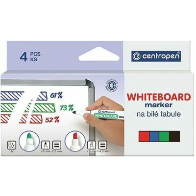 Marqueur Tableaux Blancs Centropen 8559 - Multi-couleurs, 2,5mm, Pack de 4 - Publicité Marqueur Tableaux Blancs Centropen 8559 - Multi-couleurs, 2,5mm, Pack de 4 - Publicité