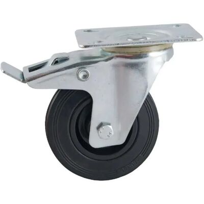 Roulette pivotante en caoutchouc noir 160mm avec frein - Roue - Publicité Roulette pivotante en caoutchouc noir 160mm avec frein - Roue - Publicité