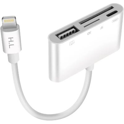 Lecteur de Cartes Blanc Lightning iPhone/iPad - 4-en-1 (Lightning, USB, Micro-SD) - Adaptateur Mobile - Publicité Lecteur de Cartes Blanc Lightning iPhone/iPad - 4-en-1 (Lightning, USB, Micro-SD) - Adaptateur Mobile - Publicité