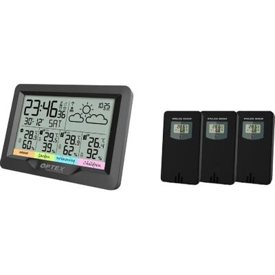 OPTEX Station Météo avec 3 Sondes Extérieures - Thermomètre Hygromètre - Publicité OPTEX Station Météo avec 3 Sondes Extérieures - Thermomètre Hygromètre - Publicité