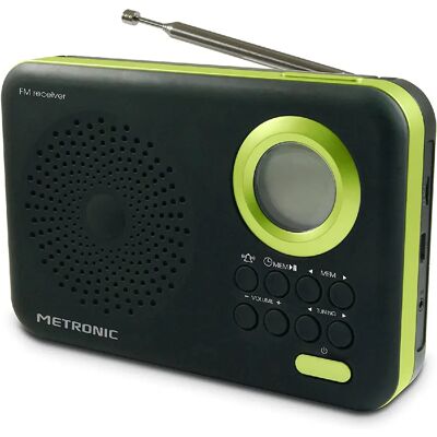 Metronic Radio réveil FM/MP3 - Vert - Publicité Metronic Radio réveil FM/MP3 - Vert - Publicité