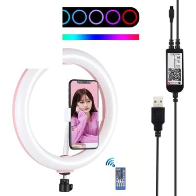 Anneau Lumineux LED 26 cm RGBW Dimmable avec Trépied et Pince Smartphone - Rose - Yonis - Publicité Anneau Lumineux LED 26 cm RGBW Dimmable avec Trépied et Pince Smartphone - Rose - Yonis - Publicité