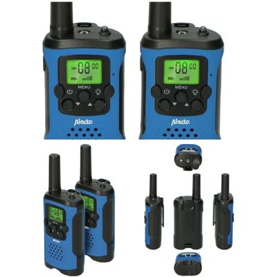 Alecto 2 talkies-walkies portée jusqu'à 7 kilomètres Bleu - Noir 8 canaux et 38 codes CTCSS - Publicité Alecto 2 talkies-walkies portée jusqu'à 7 kilomètres Bleu - Noir 8 canaux et 38 codes CTCSS - Publicité