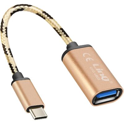 Câble adaptateur USB-C vers USB OTG LinQ - 15cm Or - Publicité Câble adaptateur USB-C vers USB OTG LinQ - 15cm Or - Publicité