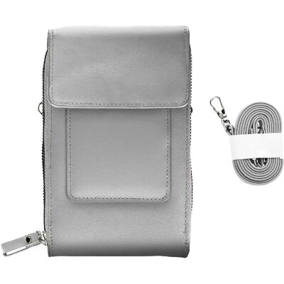 Avizar Pochette Bandoulière Smartphone en Simili cuir Sangle 130cm Gris - Publicité Avizar Pochette Bandoulière Smartphone en Simili cuir Sangle 130cm Gris - Publicité