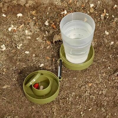 Tasse pliable avec compartiment pour pilules - Campingware - Publicité Tasse pliable avec compartiment pour pilules - Campingware - Publicité