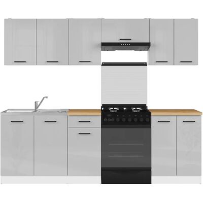 Pegane Cuisine complète 240 cm - Blanc et gris clair - Publicité Pegane Cuisine complète 240 cm - Blanc et gris clair - Publicité
