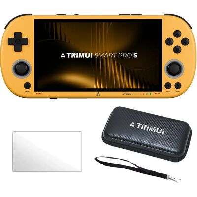 Trimui Smart Pro S 4,96" IPS Linux 256 Go avec étui de transport et verre trempé - Jaune - Publicité Trimui Smart Pro S 4,96" IPS Linux 256 Go avec étui de transport et verre trempé - Jaune - Publicité
