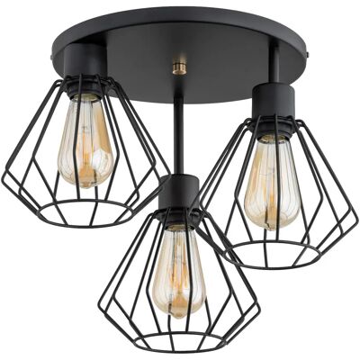 Plafonnier loft noir 40cm 3xE27 cages métal Alfa TUET - Publicité Plafonnier loft noir 40cm 3xE27 cages métal Alfa TUET - Publicité