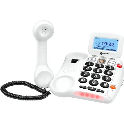 Geemarc Téléphone Senior Amplifié 40dB avec SOS Compatible Auditif et Transcription Blanc - Publicité Geemarc Téléphone Senior Amplifié 40dB avec SOS Compatible Auditif et Transcription Blanc - Publicité