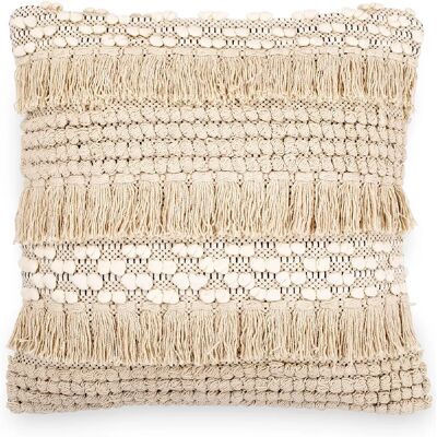 PRIVATEFLOOR Coussin Carré en Coton Style Boho - Coton - Crème - Publicité PRIVATEFLOOR Coussin Carré en Coton Style Boho - Coton - Crème - Publicité