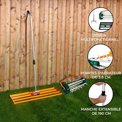 Monstershop Ensemble 2-en-1 Scarificateur et Niveleur de Pelouse de 100 cm - Orange - Publicité Monstershop Ensemble 2-en-1 Scarificateur et Niveleur de Pelouse de 100 cm - Orange - Publicité