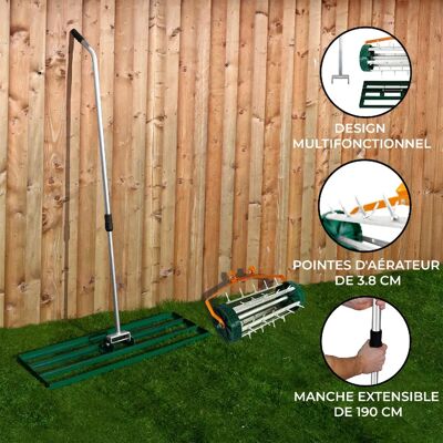 Monstershop Ensemble 2-en-1 Scarificateur et Niveleur de Pelouse de 100 cm - Vert - Publicité Monstershop Ensemble 2-en-1 Scarificateur et Niveleur de Pelouse de 100 cm - Vert - Publicité
