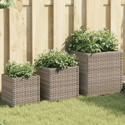 vidaXL Jardinières Extérieur Pot de Fleurs 3 pcs Rattan Gris - Publicité vidaXL Jardinières Extérieur Pot de Fleurs 3 pcs Rattan Gris - Publicité