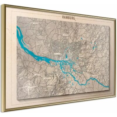 Paris Prix Affiche Murale Raised Relief Map Hamburg - Publicité Paris Prix Affiche Murale Raised Relief Map Hamburg - Publicité