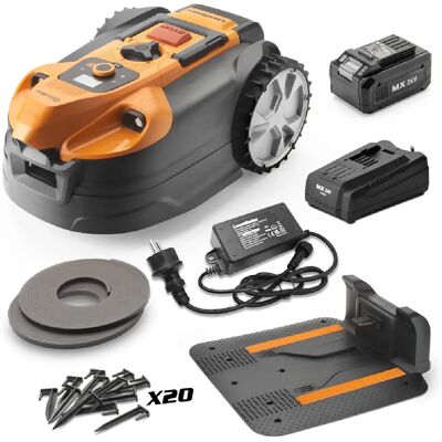 Lawnmaster Robot tondeuse autonome 24V sans fil périmétrique avec station de charge - Max 600m² - Publicité Lawnmaster Robot tondeuse autonome 24V sans fil périmétrique avec station de charge - Max 600m² - Publicité