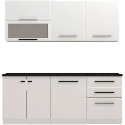 Pegane Cuisine 6 éléments couleur Blanc avec plan de travail - Longueur 200 x Profondeur 56/60 x Hauteur 200 cm - Publicité Pegane Cuisine 6 éléments couleur Blanc avec plan de travail - Longueur 200 x Profondeur 56/60 x Hauteur 200 cm - Publicité