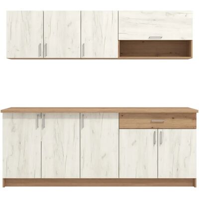 Pegane Cuisine 6 éléments couleur Blanc / chêne artisan avec plan de travail - Longueur 200 x Profondeur 46/60 x Hauteur 200 cm - Publicité Pegane Cuisine 6 éléments couleur Blanc / chêne artisan avec plan de travail - Longueur 200 x Profondeur 46/60 x Hauteur 200 cm - Publicité