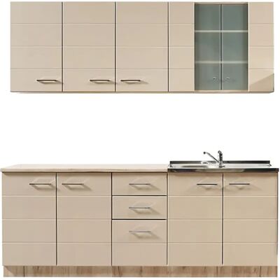 Pegane Cuisine 6 éléments couleur beige brillant / chêne avec plan de travail - Longueur 200 x Profondeur 51/60 x Hauteur 200 cm - Publicité Pegane Cuisine 6 éléments couleur beige brillant / chêne avec plan de travail - Longueur 200 x Profondeur 51/60 x Hauteur 200 cm - Publicité