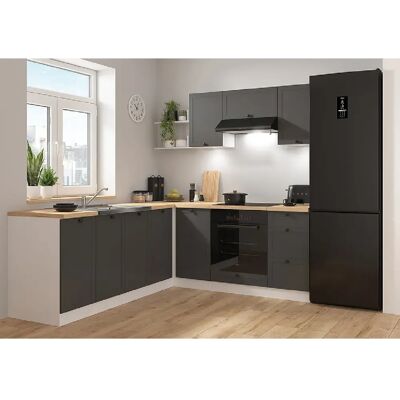 Pegane Cuisine d'angle complète - Blanc et gris - Publicité Pegane Cuisine d'angle complète - Blanc et gris - Publicité