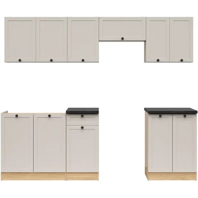 Pegane Cuisine complète 240 cm,Ensemble de meuble de cuisine, plan de travail coloris noir inclus - Publicité Pegane Cuisine complète 240 cm,Ensemble de meuble de cuisine, plan de travail coloris noir inclus - Publicité