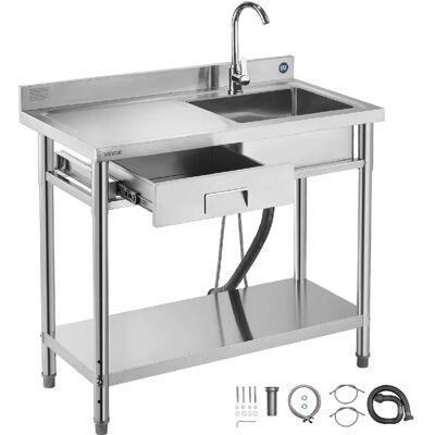 VEVOR SS100-4 - Inox 1000 x 500 x 940 mm - Cuve unique - Robinet 360° eau chaude/froide - Tiroir. Publicité VEVOR SS100-4 - Inox 1000 x 500 x 940 mm - Cuve unique - Robinet 360° eau chaude/froide - Tiroir. Publicité