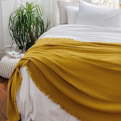 Linnea couvre-lit Bréhat en gaze de coton - Jaune - Publicité Linnea couvre-lit Bréhat en gaze de coton - Jaune - Publicité