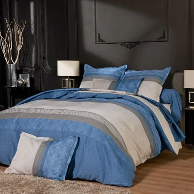 Linnea Parure de lit satin de coton Tiago - Bleu - Publicité Linnea Parure de lit satin de coton Tiago - Bleu - Publicité