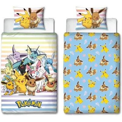 Pokemon Pokémon Pikachu et Évoli - Housse de couette réversible 140 x 200 - Publicité Pokemon Pokémon Pikachu et Évoli - Housse de couette réversible 140 x 200 - Publicité