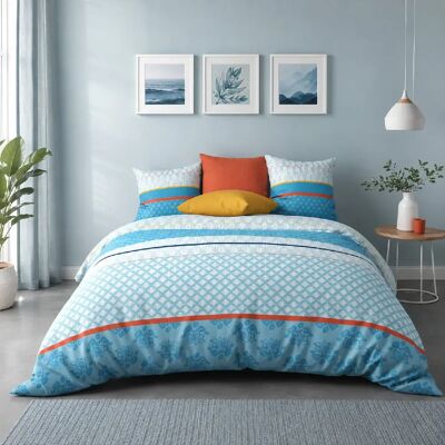 Les Ateliers du Linge Parure housse de couette coton 57fils eva blue - Publicité Les Ateliers du Linge Parure housse de couette coton 57fils eva blue - Publicité
