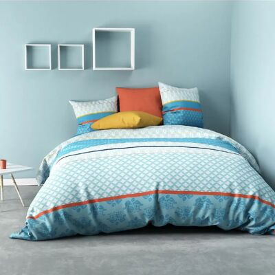 Les Ateliers du Linge Parure housse de couette coton 57fils eva blue - Publicité Les Ateliers du Linge Parure housse de couette coton 57fils eva blue - Publicité