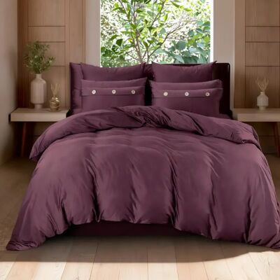 Les Ateliers du Linge Housse de couette 220x240 coton 57 fils prune violet - Publicité Les Ateliers du Linge Housse de couette 220x240 coton 57 fils prune violet - Publicité