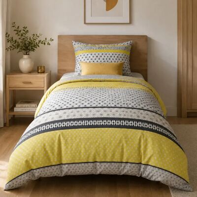 Les Ateliers du Linge Parure de couette 2pcs 140x200cm 100% microfibre 55gsm vaxo jaune - Publicité Les Ateliers du Linge Parure de couette 2pcs 140x200cm 100% microfibre 55gsm vaxo jaune - Publicité