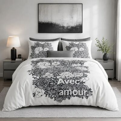 Les Ateliers du Linge Parure housse de couette 100% coton 47 fils/cm2-avec amour - Publicité Les Ateliers du Linge Parure housse de couette 100% coton 47 fils/cm2-avec amour - Publicité