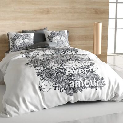 Les Ateliers du Linge Parure housse de couette 100% coton 47 fils/cm2-avec amour - Publicité Les Ateliers du Linge Parure housse de couette 100% coton 47 fils/cm2-avec amour - Publicité