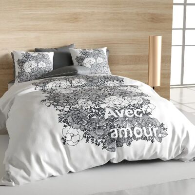 Les Ateliers du Linge Parure housse de couette 100% coton bio 47 fils/cm2-avec amour - Publicité Les Ateliers du Linge Parure housse de couette 100% coton bio 47 fils/cm2-avec amour - Publicité