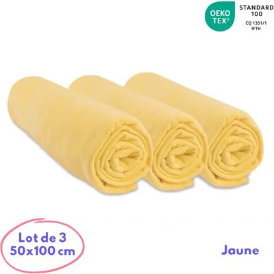 EASY DORT Lot de 3 Draps housse 50x100 cm Jersey 100% Coton - Jaune - Publicité EASY DORT Lot de 3 Draps housse 50x100 cm Jersey 100% Coton - Jaune - Publicité
